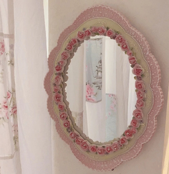 Vintage Pink Baroque Desktop & Wall Mirror – Elegant Decor