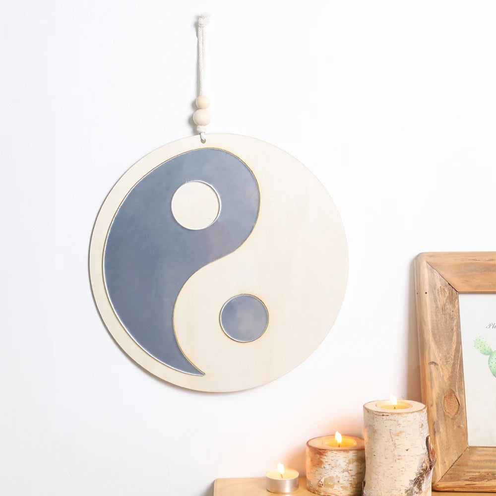 Boho Wooden Yin Yang Wall Mirror – Home Decor