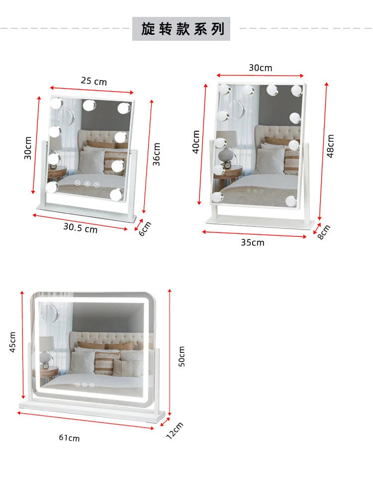 Rotatable LED Silver Bedroom Mirror