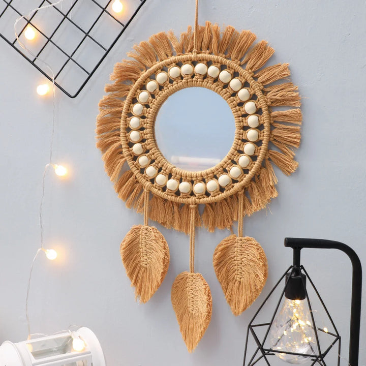 Handwoven Round Wall Mirror – Home Decor