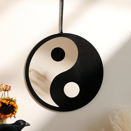 Boho Wooden Yin Yang Wall Mirror – Home Decor