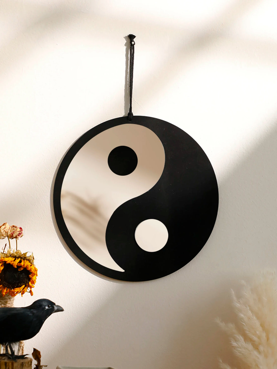 Boho Wooden Yin Yang Wall Mirror – Home Decor