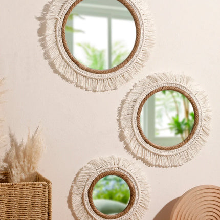 Bohemian Woven Wall Mirror – Handmade Decor