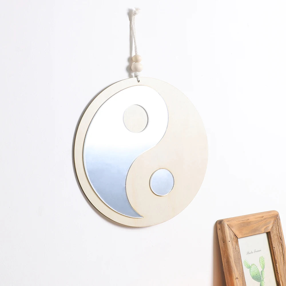 Boho Wooden Yin Yang Wall Mirror – Home Decor