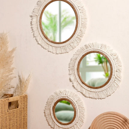 Bohemian Woven Wall Mirror – Handmade Decor