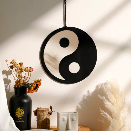 Boho Wooden Yin Yang Wall Mirror – Home Decor
