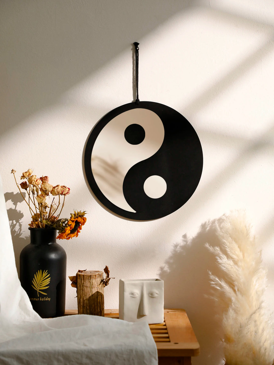 Boho Wooden Yin Yang Wall Mirror – Home Decor
