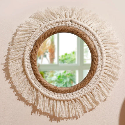 Bohemian Woven Wall Mirror – Handmade Decor