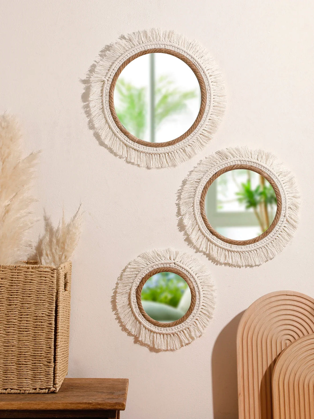 Bohemian Woven Wall Mirror – Handmade Decor