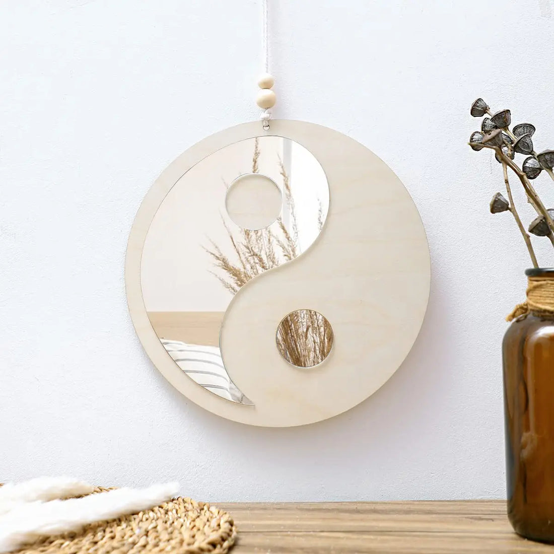 Boho Wooden Yin Yang Wall Mirror – Home Decor