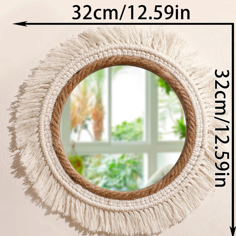 Bohemian Woven Wall Mirror – Handmade Decor