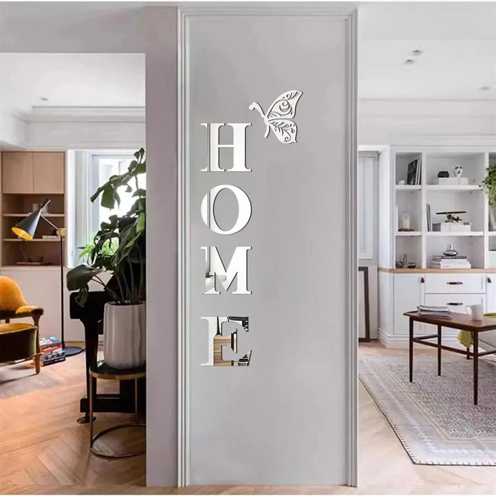 3D Home Logo Mirror Wall Sticker – Entrance Decor