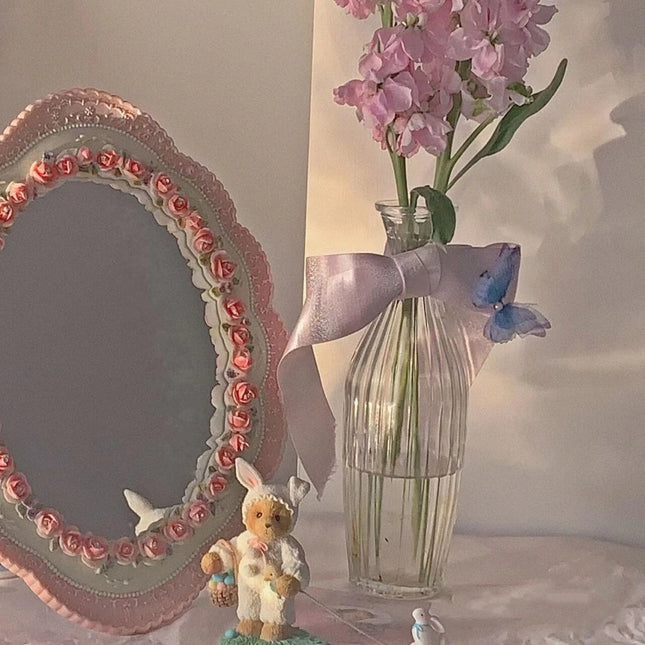 Vintage Pink Baroque Desktop & Wall Mirror – Elegant Decor