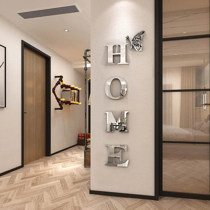 3D Home Logo Mirror Wall Sticker – Entrance Decor